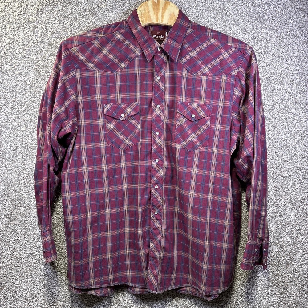 Wrangler Shirt Mens Big 3XLT Red Plaid Long Sleeve Pearl Snap Western Cowboy